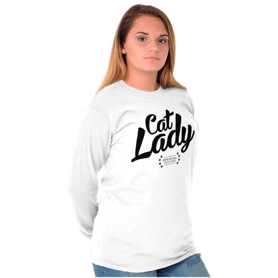 Cat Lady Officially Certified Funny Women's Long Sleeve T Shirt Brisco Brands L