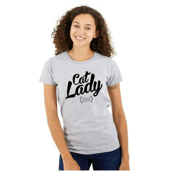 Cat Lady Officially Certified Funny Womens Slim Fit Graphic Tee Brisco Brands S