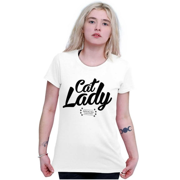 Cat Lady Officially Certified Funny Womens Slim Fit Graphic Tee Brisco Brands X