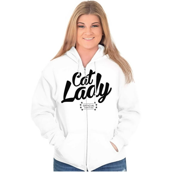 Cat Lady Officially Certified Funny Zip Hoodie Sweatshirt Women Brisco Brands L