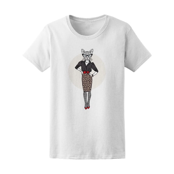 Cat Lady Woman In Leopard Skirt T-Shirt Women -Image by Shutterstock, Female XX-Large