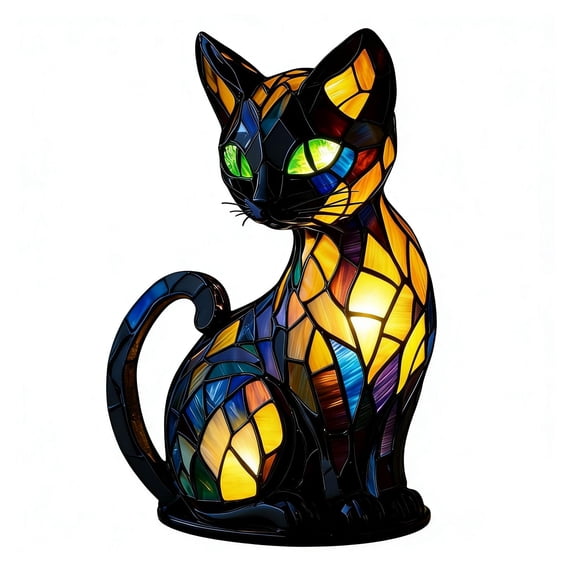 Cat Lamp,2025 New Series Art Desk Lamp, Dyed Resin Vintage Cat Lamp, Resin Bedside Table Lamp, Cute Pet Cat Theme LED Desk Lamp, for Bedroom, Warm Animal Night Light, Home Decor & Gift