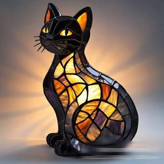 Cat Lamp, Cats Series Art Night Light, 3D Cute Pet Vintage Home Decor, Retro Stained Resin Tabletop LED Night Light, Fun Gift for Dog Lover (Cat)