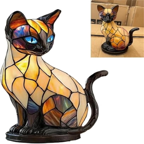 Cat Lamp, Cats Series Art Night Light, Retro Stained Resin Tabletop Night Light, 3D Cute Pet LED Table Lamps, Fun Gift for Cats Lover (Cat A)