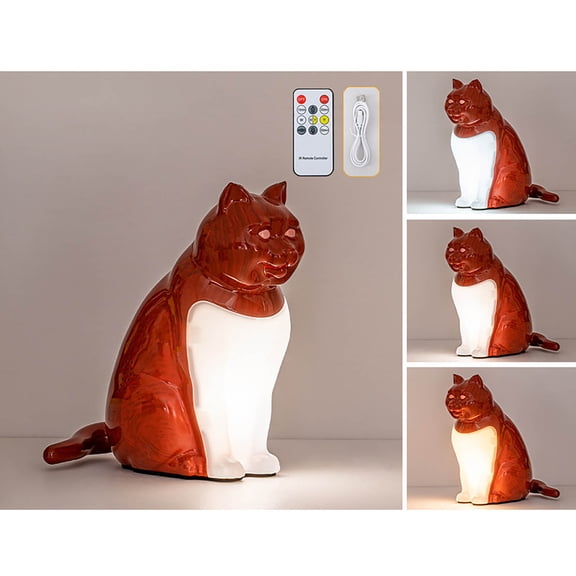 Cat Lamp Mahogany Grain Cat Figurine Night Light with USB Charging and Sound Diffuser Bedside Table Lamp Ornament(1Pcs) Rkxzt