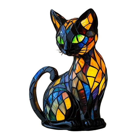 Cat Lamp,Retro Cats Stained Resin Cat Tabletop Night Light,Stained Cats Lamps,3D Cute Pet Themed Led Table Lamps,Gifts for Cats Lovers