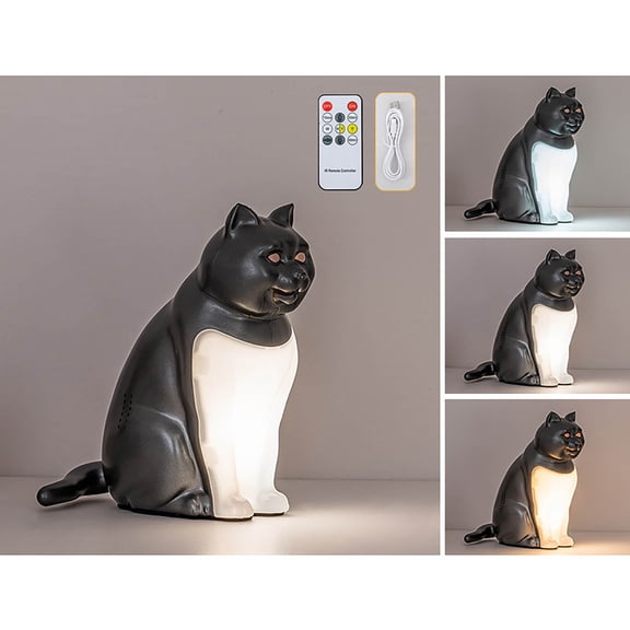 Cat Lamp Space Gray Cat Figurine Night Light with USB Charging Sound Diffuser and Ornament Decoration for Bedside Table(1Pcs) Rkxzt