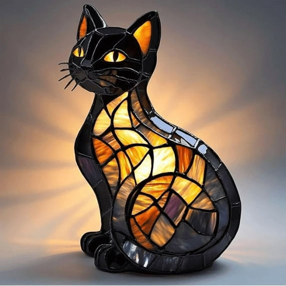 Cat Lamp, Stained Glass Cat Lamp, Mosaic Cats Lamp, Retro Animals Lamp, Kitty Lamps, Vintage Animals Night Light Home Decor, 2025 New Animals Table Lamps Series for Lovers (#B) on Clearance