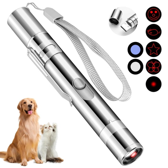 Cat Laser Pointer Toy,USB Rechargeable for Cats Dogs Chaser Toys, Interactive Exercise Multi Pattern Pet Command Light,7 in 1 Function,5 Pattern
