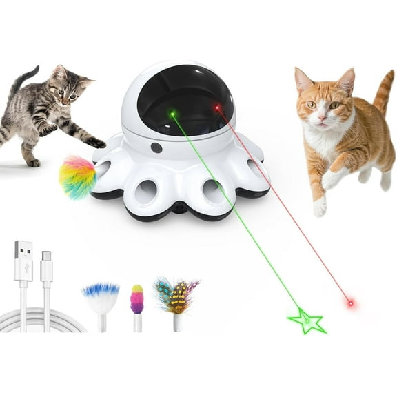 Cat Laser Toy, 2-in-1 Interactive Automatic Motion Activated Moving 8 Holes Whack A Mole Feather, USB Rechargeable Electronic Smart Sensor Kitten Toys for Indoor Exercise