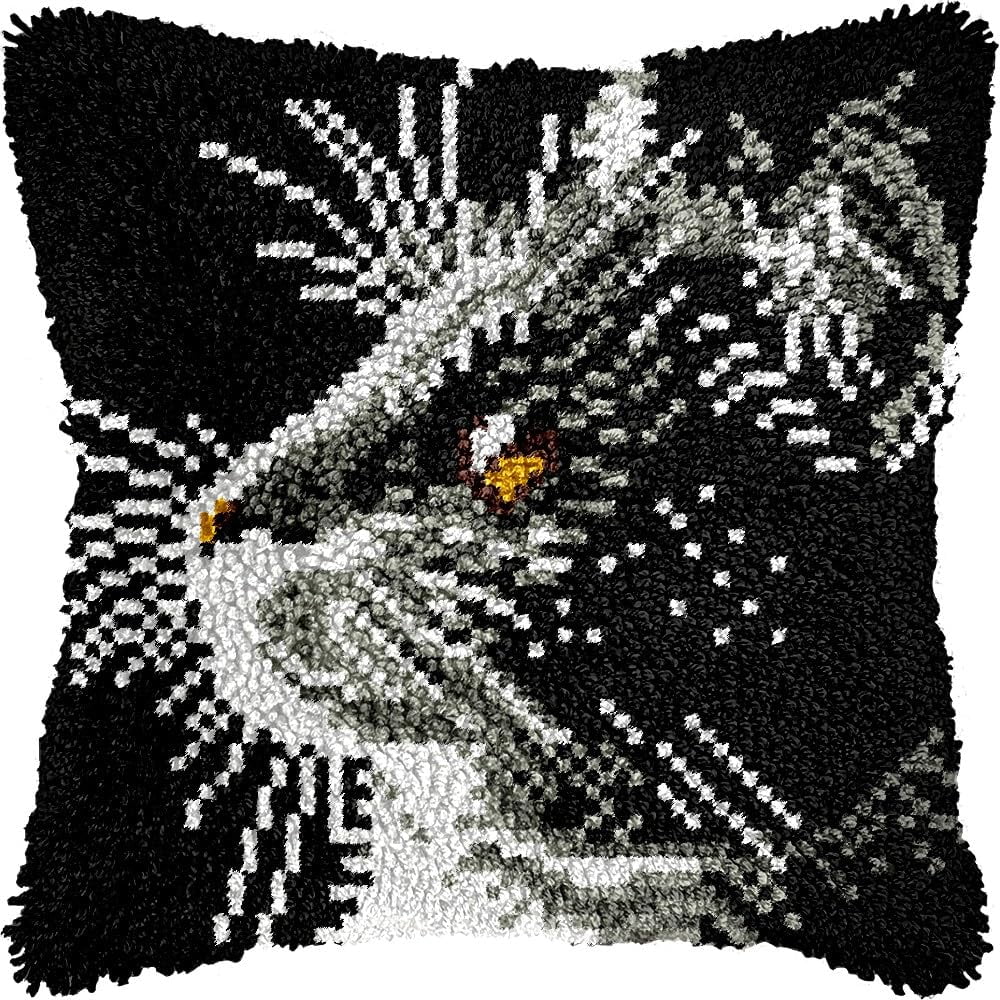 Cat Latch Hook Kits Pillow kits Cushion Throw Pillow Embroidery Craft Kits DIY Kits of DIY Hooking Pillowcase Cover Supplier with Color Printed Canvas 43x43cm (72)