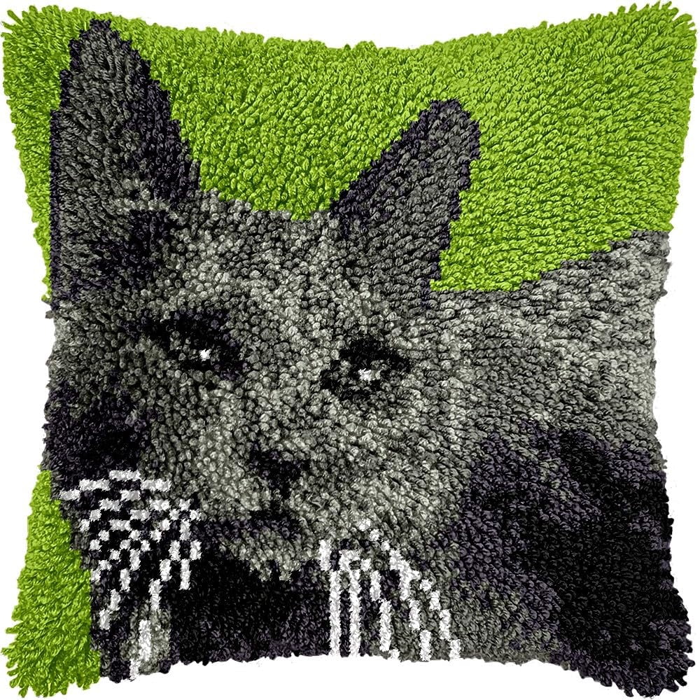 Cat Latch Hook Kits Pillow kits Cushion Throw Pillow Embroidery Craft Kits DIY Kits of DIY Hooking Pillowcase Cover Supplier with Color Printed Canvas 43x43cm (33)