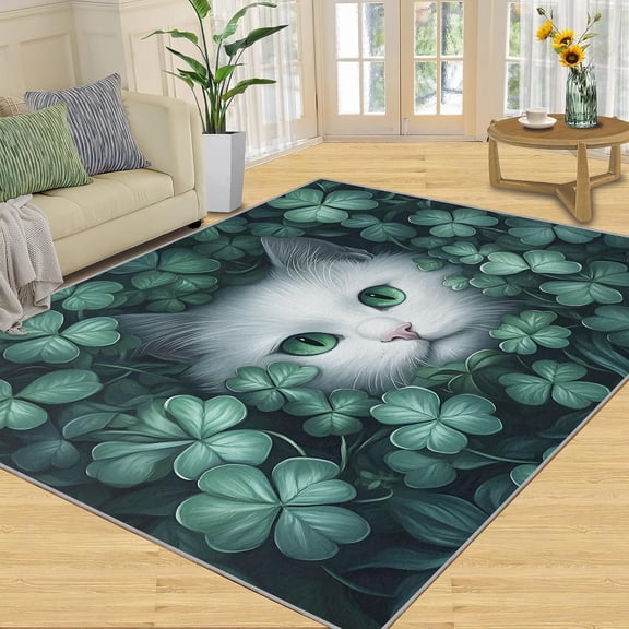 Cat Leaf Area Rug, Botanical Pet Washable Rug, Soft Non Slip Low Pile Carpet for Living Room Bedroom Home Decor 2x3ft