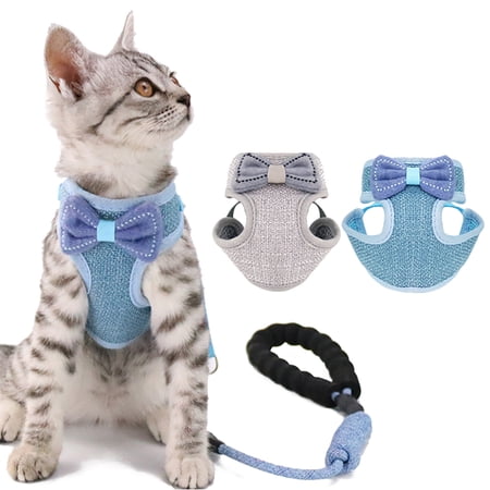 Cat Leash Harness Set Adjustable Bowknot Escapeproof Dog Leash Pet Walking Leash