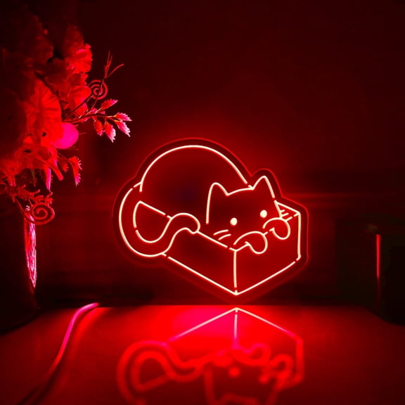 Cat Led Light Box, Dimmable Neon-Like Light Signs USB Power for Wall Decor Bedroom Decoration, RGB Light (WxH) 6"x5"