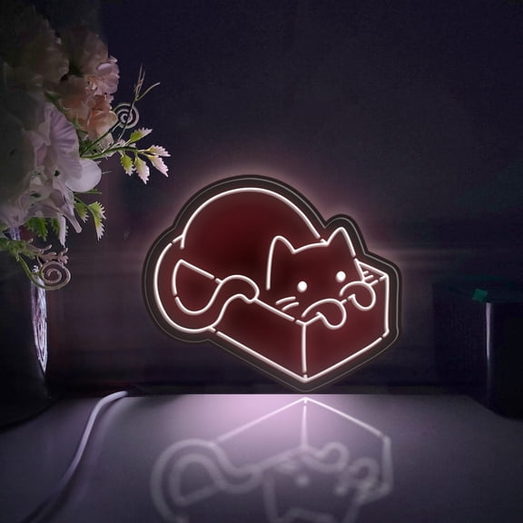 Cat Led Light Box, Dimmable Neon-Like Light Signs USB Power for Wall Decor Bedroom Decoration, Static Light (WxH) 16"x13"
