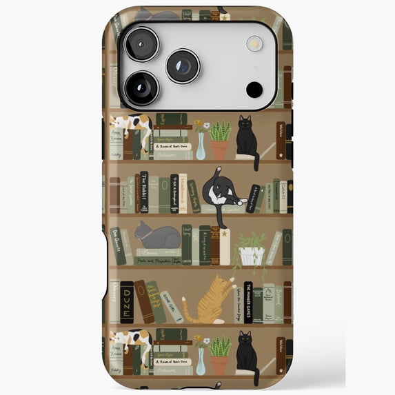 Cat Library Pattern Green Color Scheme Phone Case 17 16 15 14 13 12 11 ...