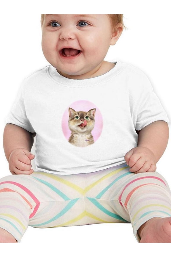 Cat Licking Face T-Shirt Infant -Kayomi Harai Designs, 6 Months