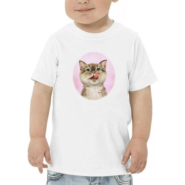 cat licking shirt