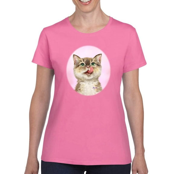 Cat Licking Face T-Shirt Women -Kayomi Harai Designs, Female Small