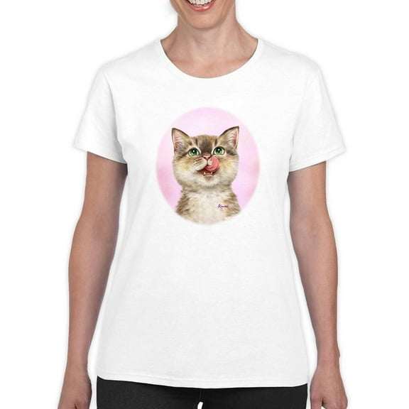 Cat Licking Face T-Shirt Women -Kayomi Harai Designs, Female x-Large