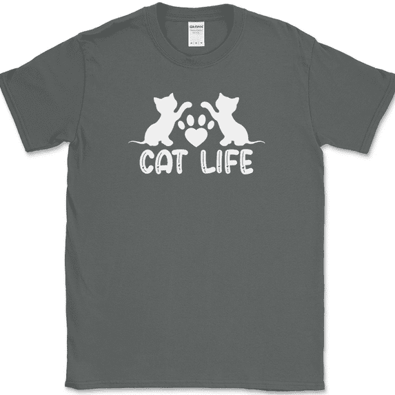 Cat Life T-Shirt Funny Kitten Animal Pet Humor Gift Humor Novelty Text Tee - Charcoal, M