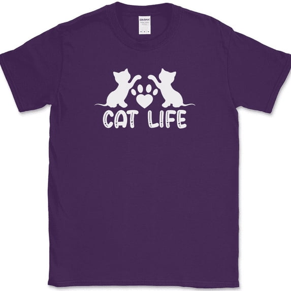 Cat Life T-Shirt Funny Kitten Animal Pet Humor Gift Humor Novelty Text Tee - Purple, XL