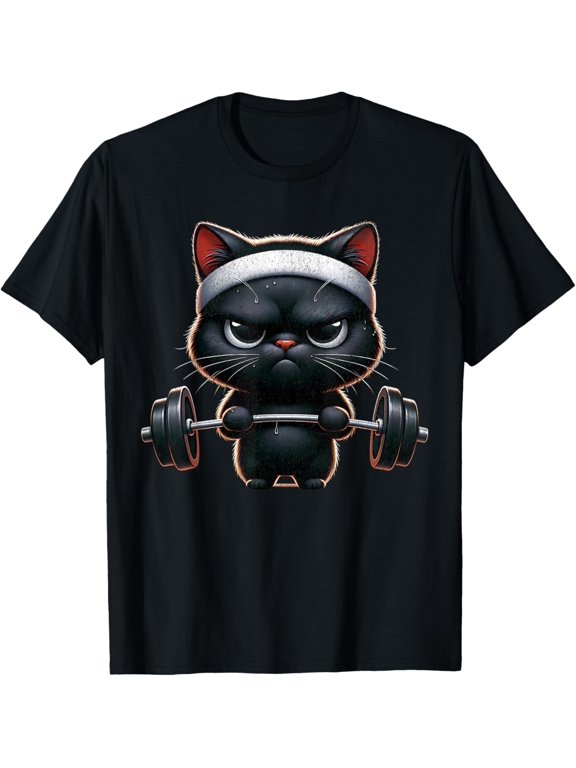 Cat Lifting Weights - Funny Cat Workout Fitness and Gym T-Shirt