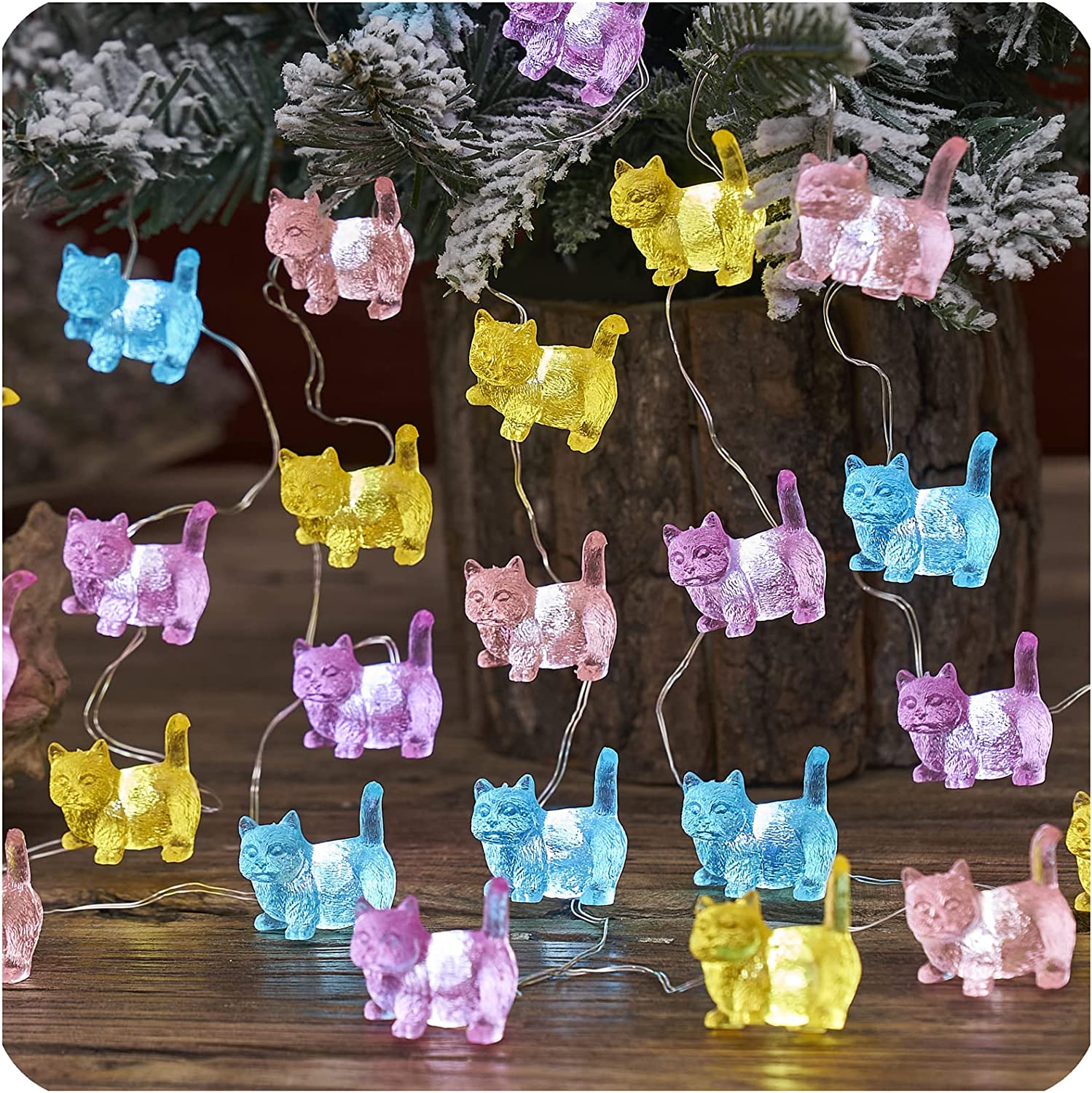Cat Lights 10ft 30 LEDs Remote Battery/USB Kitty Theme Decorations
