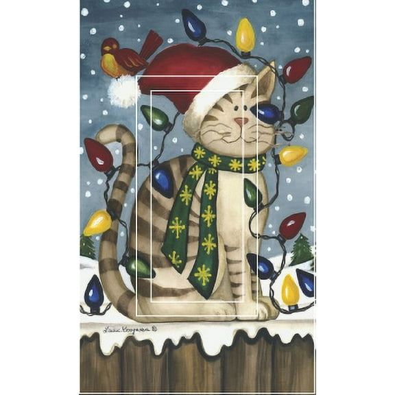 Cat & Lights Single Rocker SwitchStix Peel and Stick Art Deco Switch Plate Cover Applique Washable Heat/Steam/Water-Resistant - 1 unit