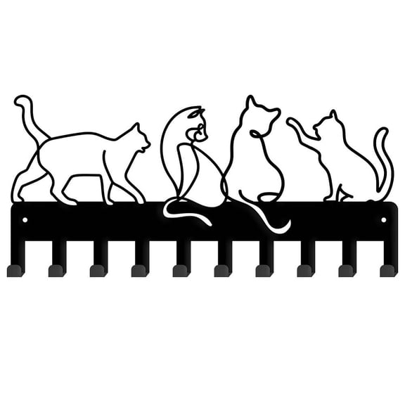 Cat Line Art Metal Key Holder Cats Decorative 10 Hooks Key Rack Organizer Wall Mounted Cats Rack Hooks Kitchen Wall Decor Personalized Key Hanger Dog