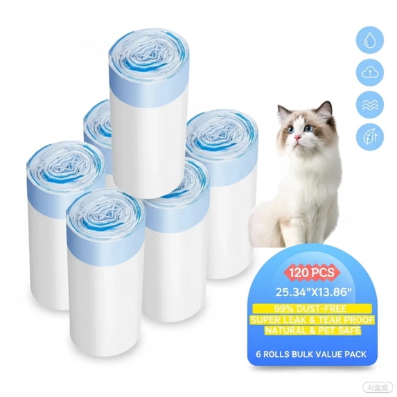 Cat Litter Bags, 120 Packs Durable Drawstring Litter Box Liners for Automatic Cat Litter Box, Heavy-Duty,Replacement bags for Self-Cleaning Litter Boxes