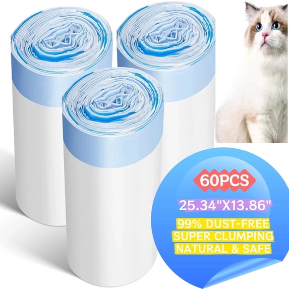 AEED Cat Litter Bags, 60 Count Heavy‑Duty Drawstring Liners for Automatic Self‑Cleaning Litter Boxes, 25.34" x 13.86"