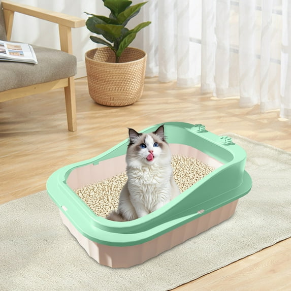 Cat Litter Box, 24x18x12 In Semi-Enclosed Oversized Litterbox With Tray - Light Blue Odor-Proof Cat Pan