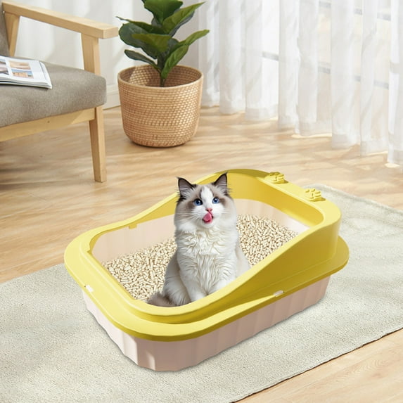 Cat Litter Box, 24x18x12 In Semi-Enclosed Oversized Litterbox With Tray - Yellow Odor-Proof Cat Pan