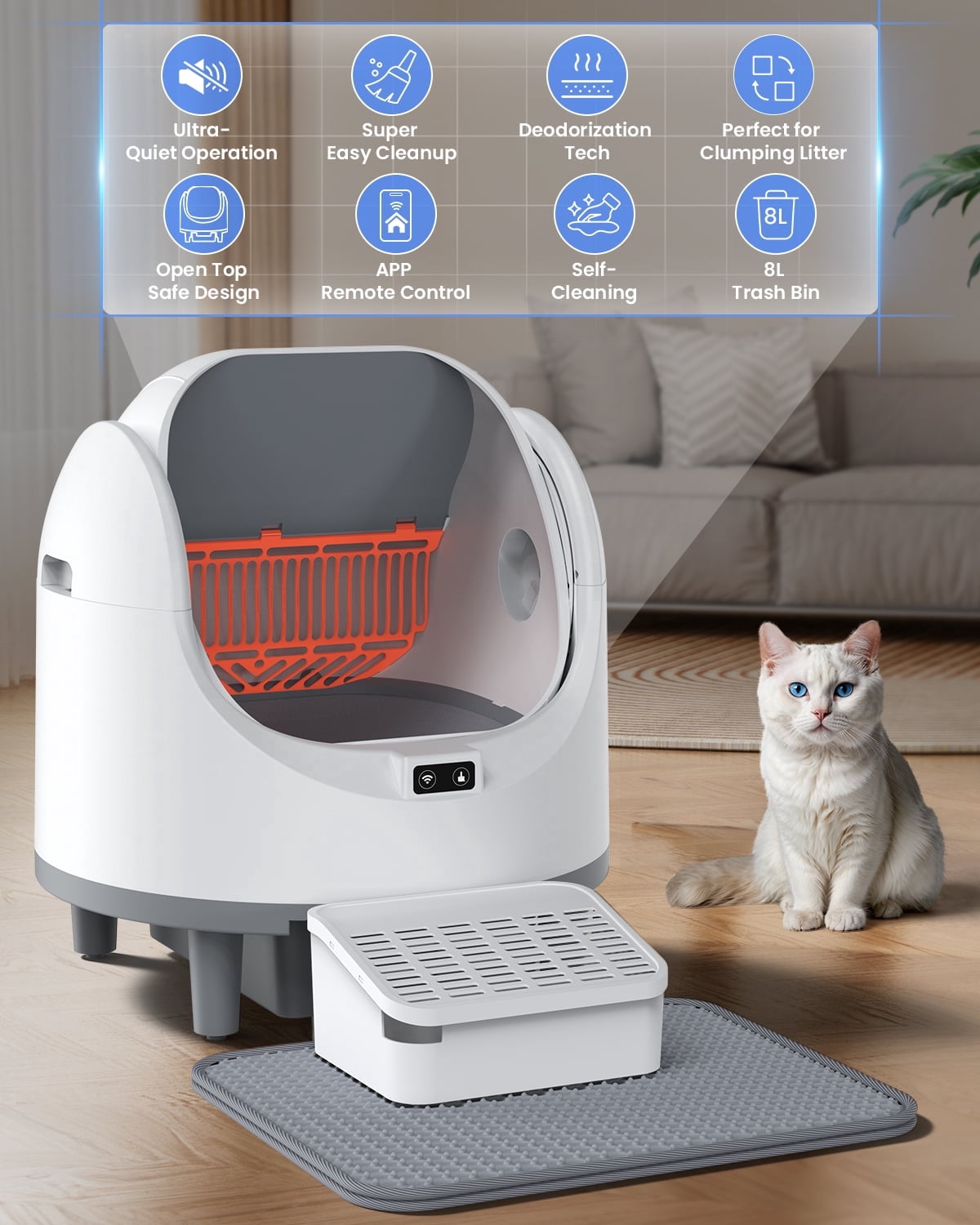 Dlopede Automatic Self-Cleaning Cat Litter Box with App Control, Infrared Safety Sensor, Smart Cat Toilet
