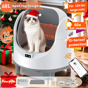 Automatic Cat Litter Box, 68L Open-Top Litter Box for Multi Cats, APP Control, Weight Monitoring, Safety Sensor, with 8L Waste Bin, Includes Trash Bag