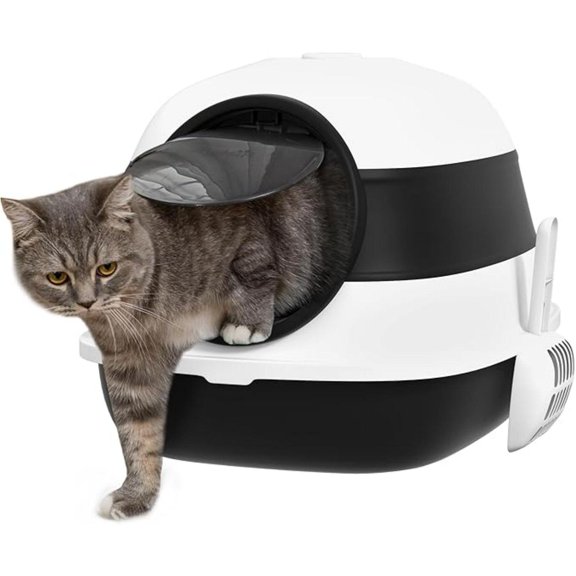 Cat Litter Box - Covered, High Sides, Air Freshener, Two-Way Entrance, Foldable, Easy Clean, White & Black