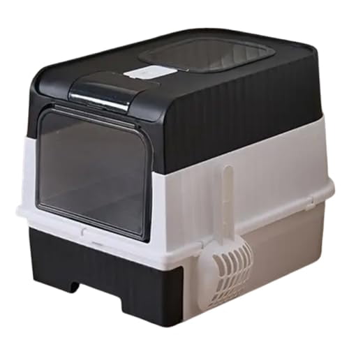 Cat Litter Box, Enclosed Removable Litter Boxs for Big Cats, Front Entry Top Exit Kitty Box Odor Control (Black)
