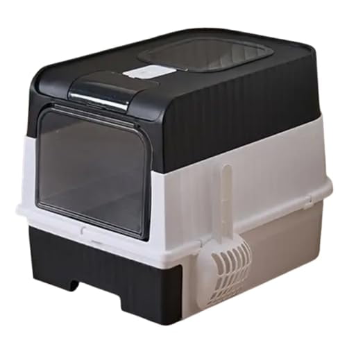 Cat Litter Box, Enclosed Removable Litter Boxs for Big Cats, Front Entry Top Exit Kitty Box Odor Control (Black)