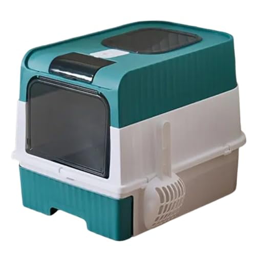 Cat Litter Box, Enclosed Removable Litter Boxs for Big Cats, Front Entry Top Exit Kitty Box Odor Control (Blue)