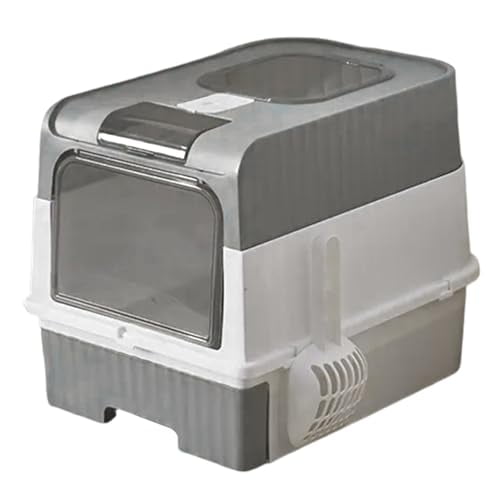 Cat Litter Box, Enclosed Removable Litter Boxs for Big Cats, Front Entry Top Exit Kitty Box Odor Control (Gray)