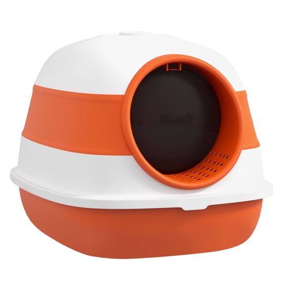 Cat Litter Box Enclosed with Lid, Large Privacy Cat Potty Trainer - White & Orange