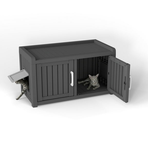 Cat Litter Box Enclosure for 2 Cats, Hidden Litter Box Furniture Cabinet with Double Door, Indoor Cat House,Modern Style, 31.9 x 16.4 x 17.9 Inches, Black