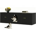 thumbnail image 1 of Cat Litter Box Enclosure for 2 Cats, Litter Box Furniture with Double Room, Central Entry, and Dual Use as TV Stand for Living Room, Black (Grounded Version), 1 of 8