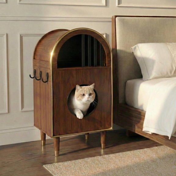 Cat Litter Box Enclosure, 2-in-1 Condo Cat Bed, Cat Shelter Furniture with Two-Level Cozy Haven for 2 Cats, Cute Kitty Condo for Sleeping, Luxury Cat House & Furniture, Espresso