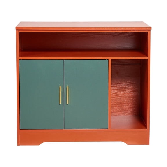 Cat Litter Box Enclosure, 31 in Litter Box Cabinet with Shelf & Storage, Modern Style Indoor Cat Washroom, Wooden Kitty House Furniture End Table, Fit Most Litterboxes, Red & Green