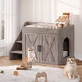 thumbnail image 1 of Cat Litter Box Enclosure, 32" Hidden Litter Box Furniture with Pet Stairs , Cat Washroom with Large Interior, Farmhouse Indoor Litter Box Cabinet, Grey, 1 of 10