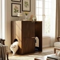 thumbnail image 1 of UZUGUL Walnut Cat Litter Box Cabinet, Mid-Century Hidden Enclosure with Cat Tree & Scratching Post, Side Table with Storage Shelf, 1 of 8