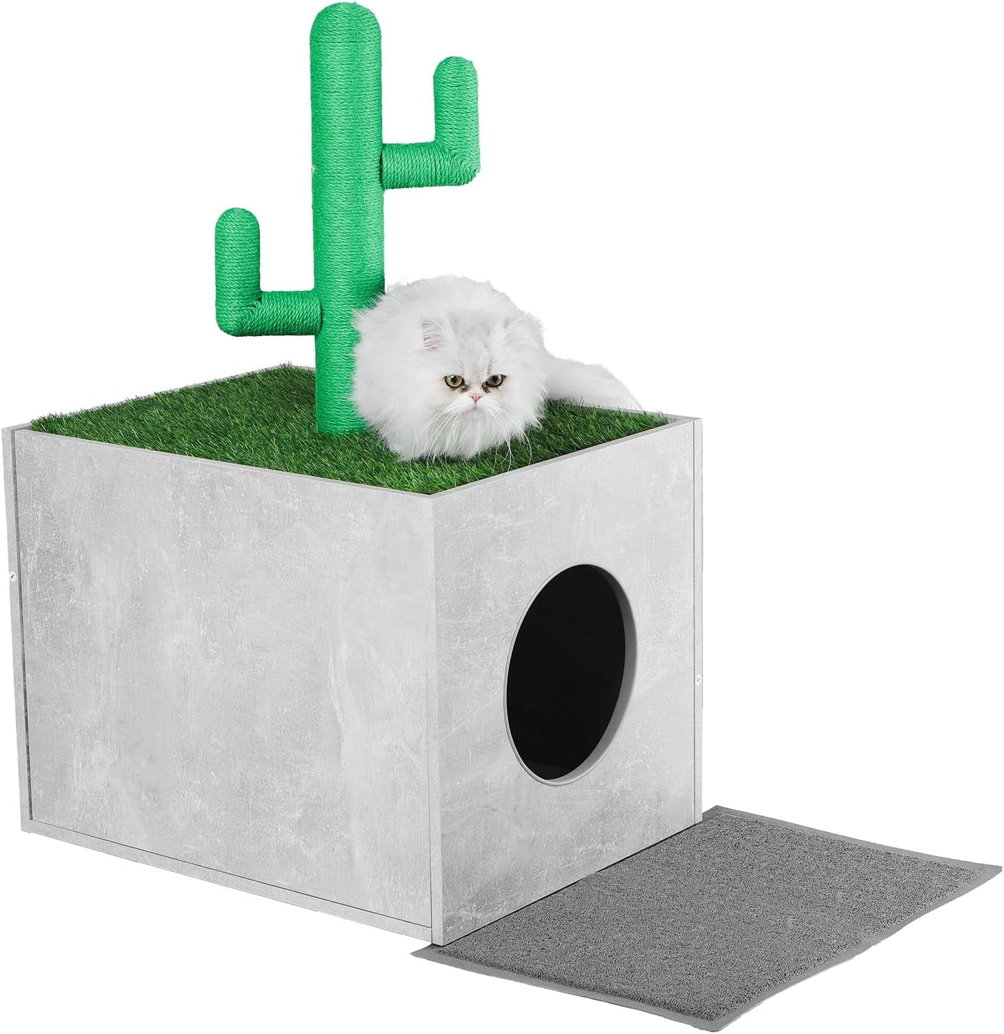 Cat Litter Box Enclosure with Cactus Cat Tree Tower, Hidden Litter Box